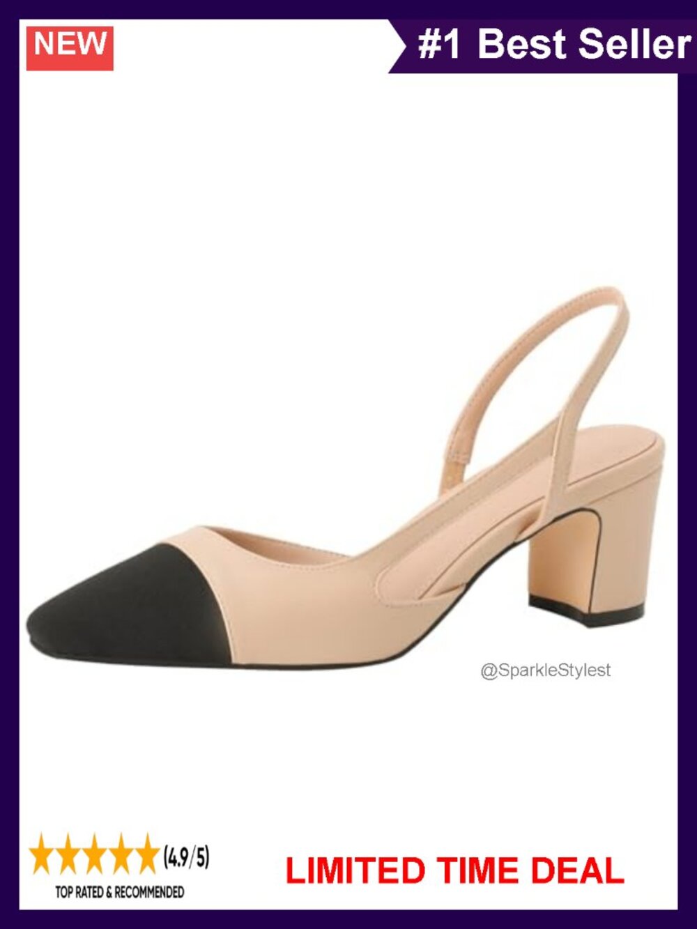 Chunky Heel Slingback Pumps Round Toe Casual Dress Shoes
